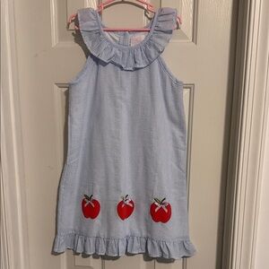Stitchy Fish Blue Sleeveless Kids Dress with Red Apples